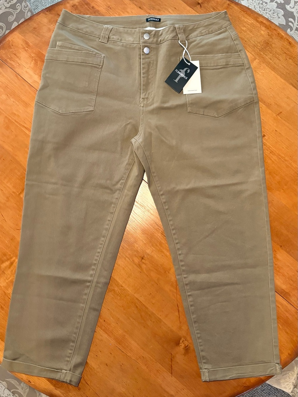 Flamingals Tan Straight-Leg Jeans Size (3X= to Size 16/18) Has Pockets Stretchy
